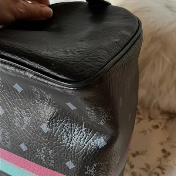 MCM Black Leather w/ Multicolor Racing Stripe & Silver Hardware EUC - Picture 6 of 9